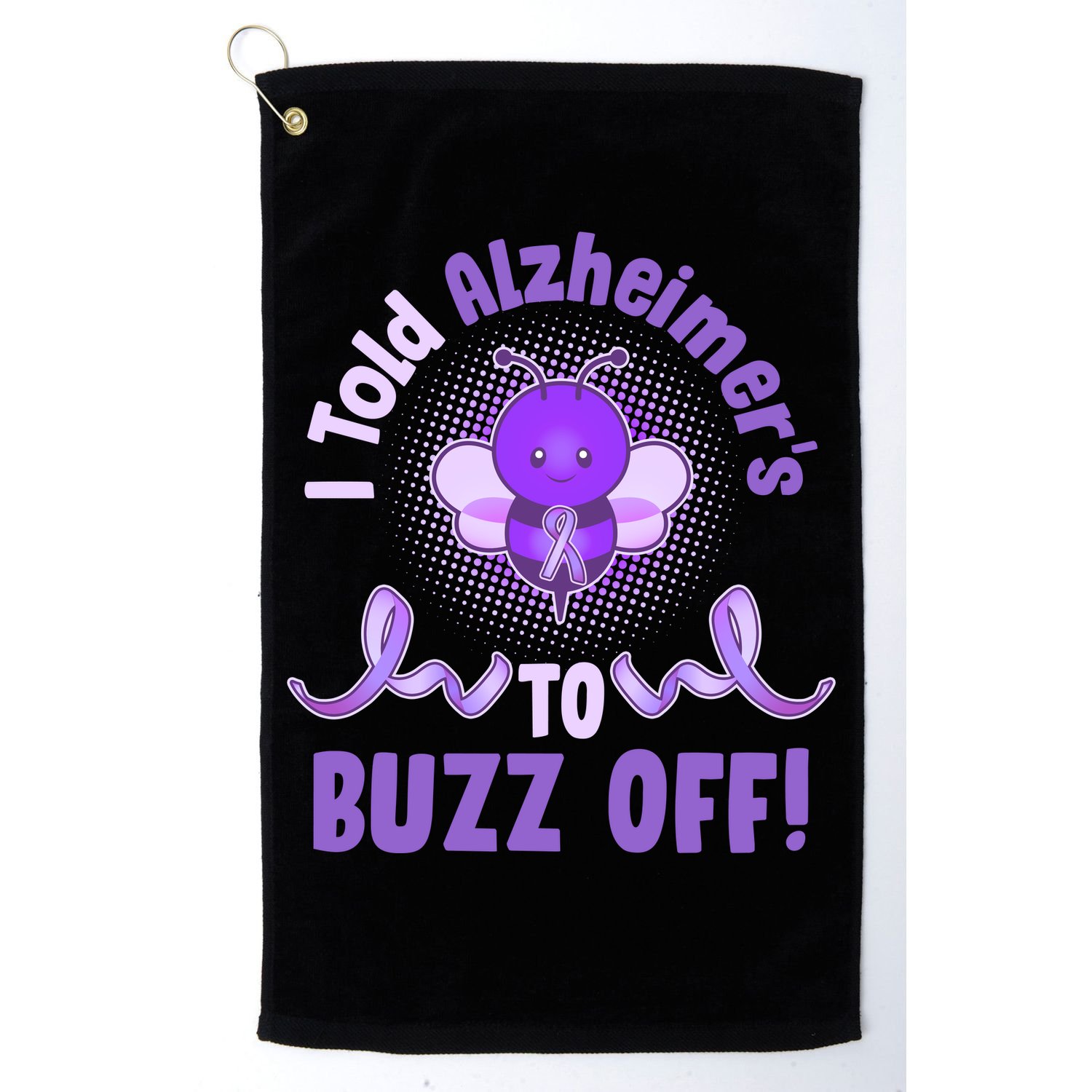 I Told Alzheimer's To Buzz Off Purple Ribbon Bee Golf Towel