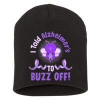 I Told Alzheimer's To Buzz Off Purple Ribbon Bee Short Acrylic Beanie