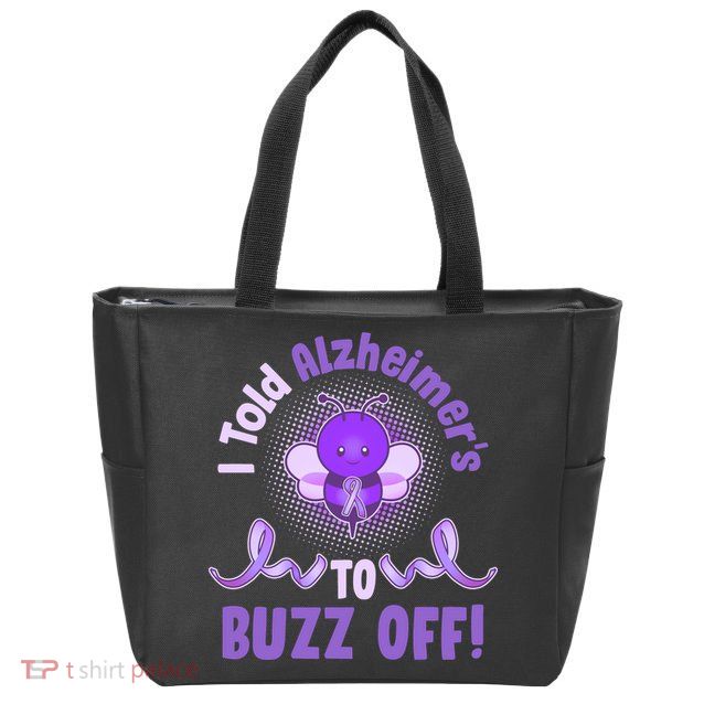 I Told Alzheimer's To Buzz Off Purple Ribbon Bee Zip Tote Bag