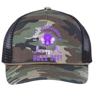 I Told Alzheimer's To Buzz Off Purple Ribbon Bee Retro Rope Trucker Hat Cap