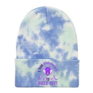 I Told Alzheimer's To Buzz Off Purple Ribbon Bee Tie Dye 12in Knit Beanie