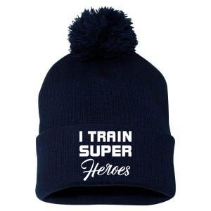 I Train Super Heroes Pom Pom 12in Knit Beanie