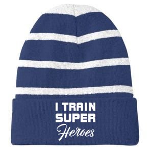 I Train Super Heroes Striped Beanie with Solid Band