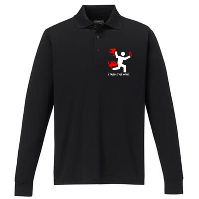 I Tried It At Home Funny Humor Performance Long Sleeve Polo