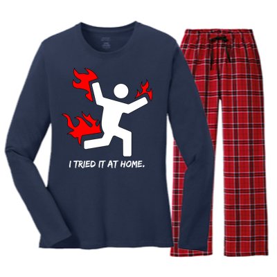 I Tried It At Home Funny Humor Women's Long Sleeve Flannel Pajama Set 