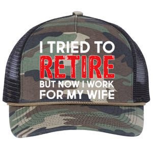 I Tried To Retire But Now I Work For My Wife Retro Rope Trucker Hat Cap