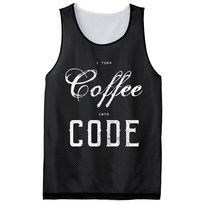 I Turn Coffee Into Code Mesh Reversible Basketball Jersey Tank