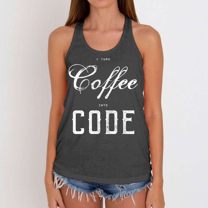 I Turn Coffee Into Code Women's Knotted Racerback Tank