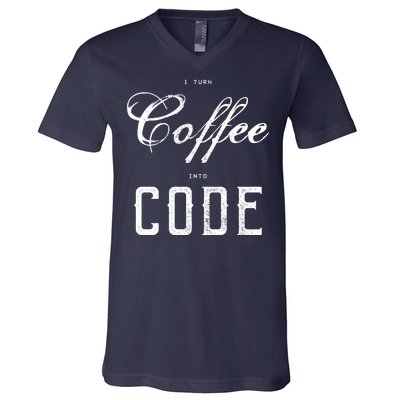 I Turn Coffee Into Code V-Neck T-Shirt