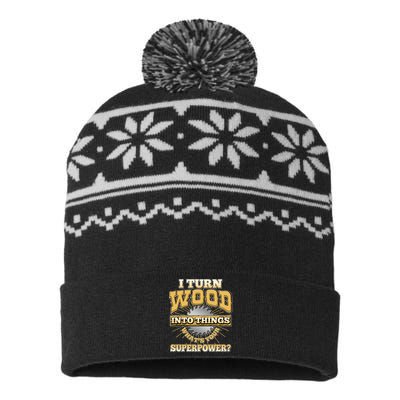 I Turn Woodworking Into Things What Is Your Superpower USA-Made Snowflake Beanie