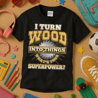 I Turn Woodworking Into Things What Is Your Superpower Kids T-Shirt