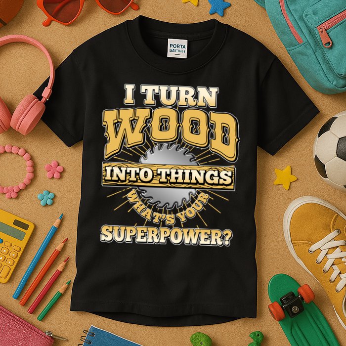I Turn Woodworking Into Things What Is Your Superpower Kids T-Shirt