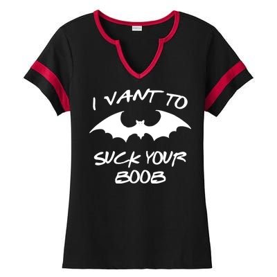 I Vant To Suck Your Boobs Vampire Bat Halloween Ladies Halftime Notch Neck Tee