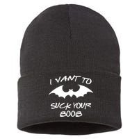 I Vant To Suck Your Boobs Vampire Bat Halloween Sustainable Knit Beanie