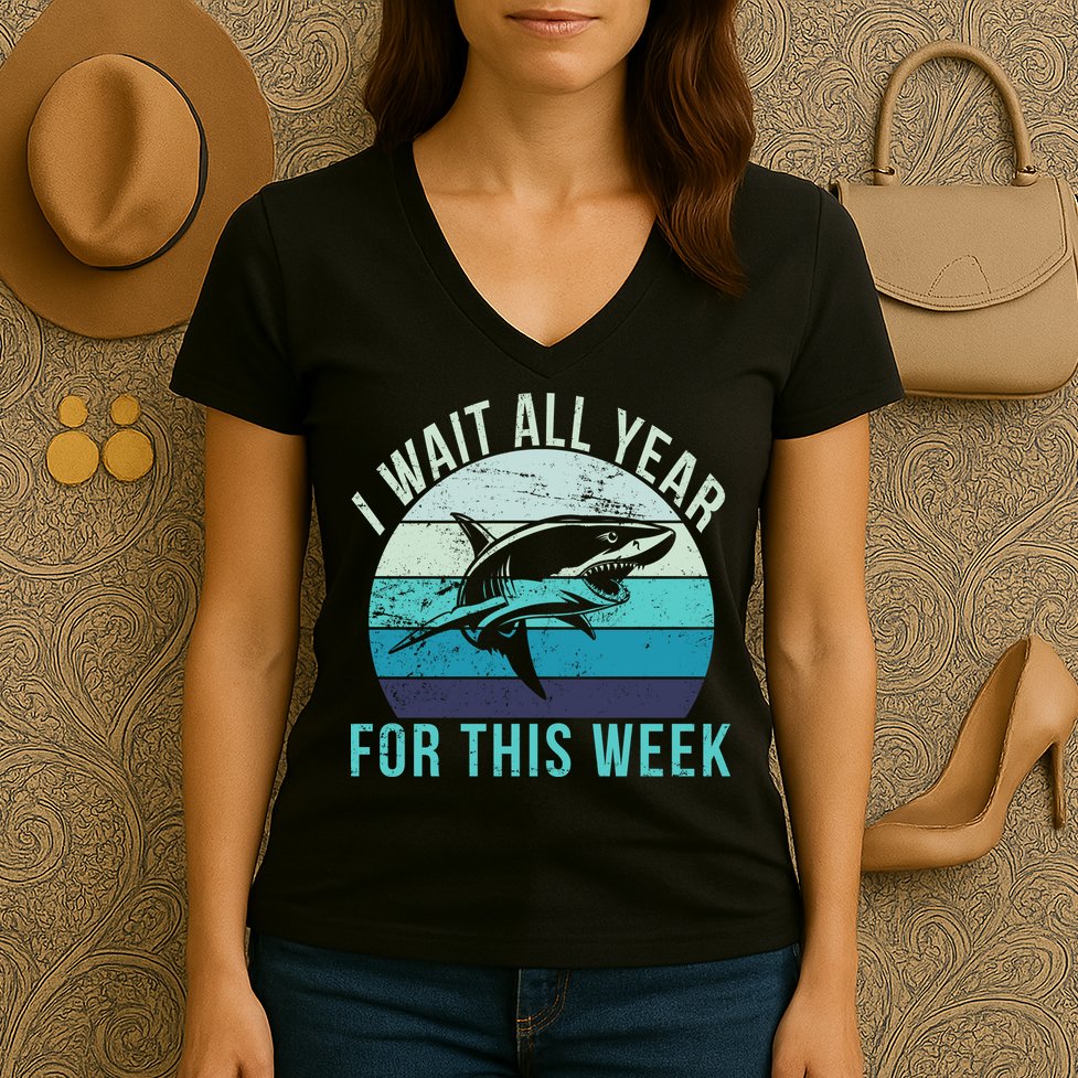 I Wait All Year For This Week Shark Women's V-Neck T-Shirt