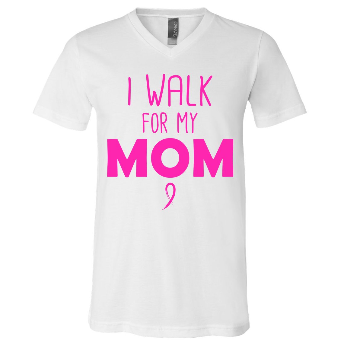 I Walk For My Mom Breast Cancer V-Neck T-Shirt