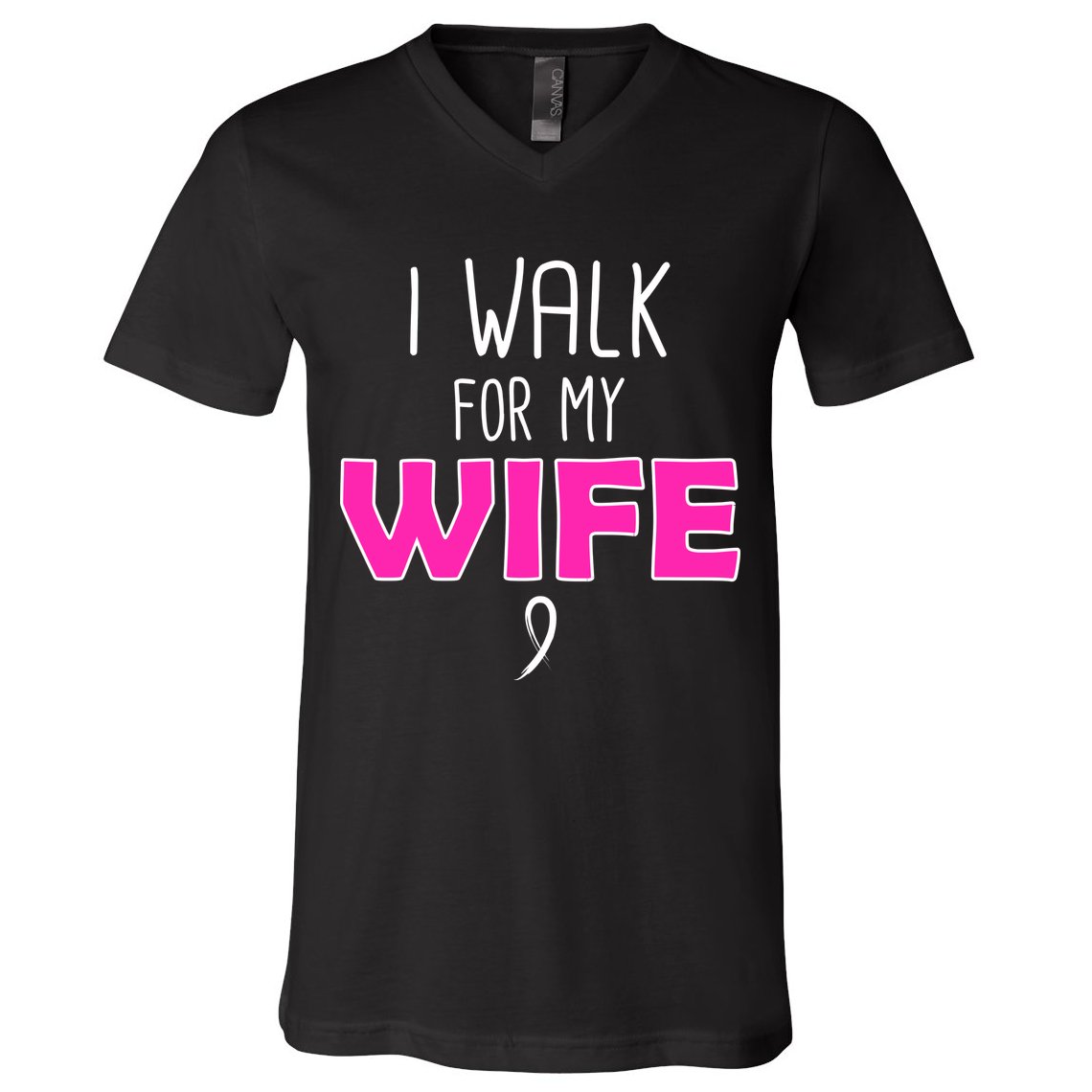 I Walk For My Wife Breast Cancer V-Neck T-Shirt