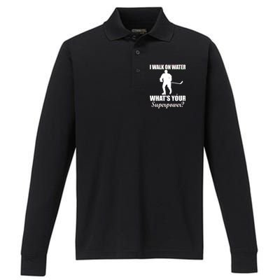 I Walk On Ice What's Your Superpower Performance Long Sleeve Polo