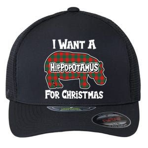 I Want A Hippopotamus For Christmas Buffalo Plaid Hippo Flexfit Unipanel Trucker Cap