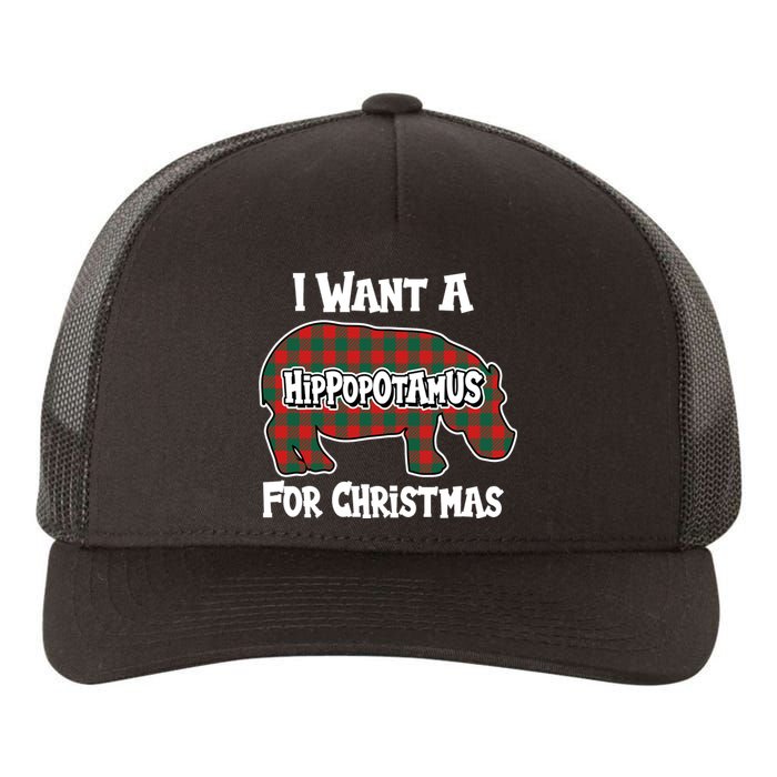 I Want A Hippopotamus For Christmas Buffalo Plaid Hippo Yupoong Adult 5-Panel Trucker Hat