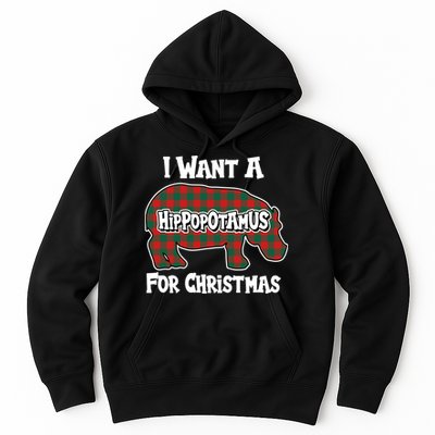 I Want A Hippopotamus For Christmas Buffalo Plaid Hippo Hoodie