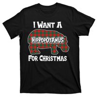 I Want A Hippopotamus For Christmas Buffalo Plaid Hippo T-Shirt