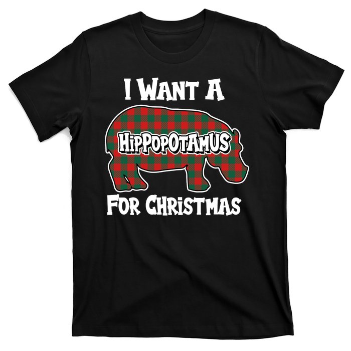 I Want A Hippopotamus For Christmas Buffalo Plaid Hippo T-Shirt