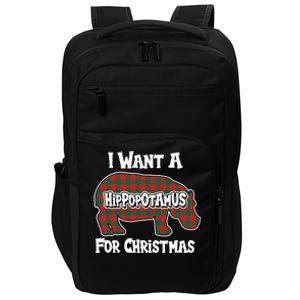 I Want A Hippopotamus For Christmas Buffalo Plaid Hippo Impact Tech Backpack