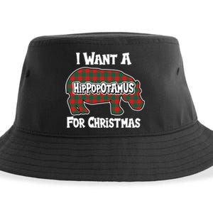 I Want A Hippopotamus For Christmas Buffalo Plaid Hippo Sustainable Bucket Hat