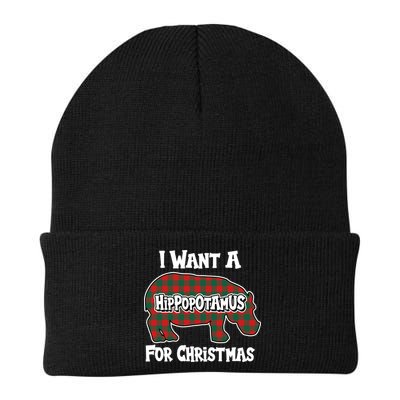 I Want A Hippopotamus For Christmas Buffalo Plaid Hippo Knit Cap Winter Beanie