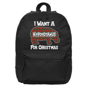 I Want A Hippopotamus For Christmas Buffalo Plaid Hippo 16 in Basic Backpack