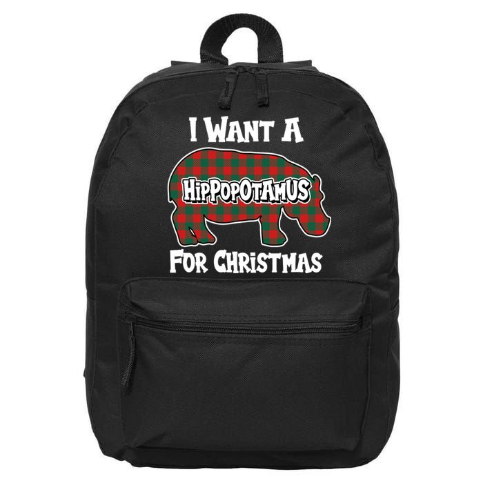 I Want A Hippopotamus For Christmas Buffalo Plaid Hippo 16 in Basic Backpack