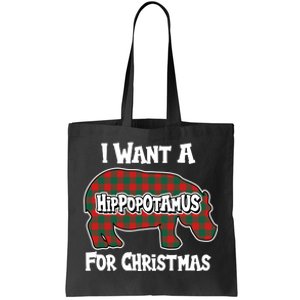 I Want A Hippopotamus For Christmas Buffalo Plaid Hippo Tote Bag