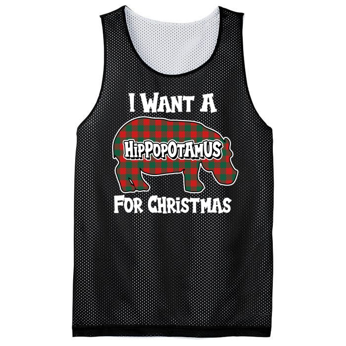 I Want A Hippopotamus For Christmas Buffalo Plaid Hippo Mesh Reversible Basketball Jersey Tank