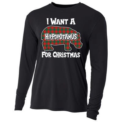 I Want A Hippopotamus For Christmas Buffalo Plaid Hippo Cooling Performance Long Sleeve Crew