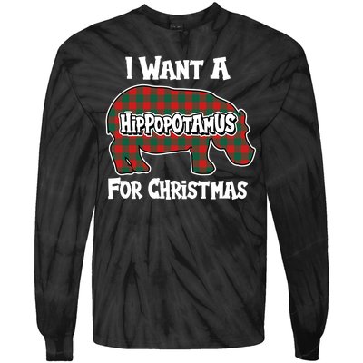 I Want A Hippopotamus For Christmas Buffalo Plaid Hippo Tie-Dye Long Sleeve Shirt