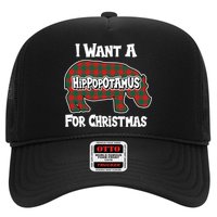 I Want A Hippopotamus For Christmas Buffalo Plaid Hippo Trucker Hat