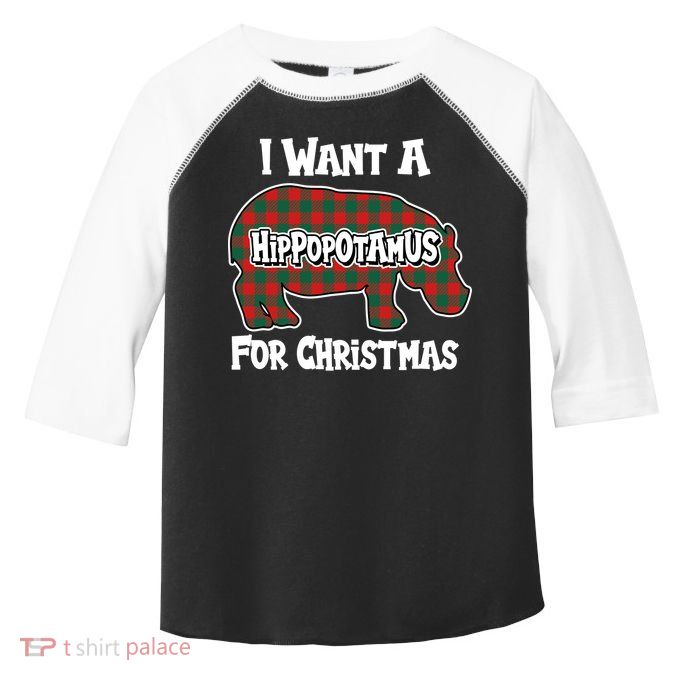 I Want A Hippopotamus For Christmas Buffalo Plaid Hippo Toddler Fine Jersey T-Shirt