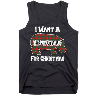 I Want A Hippopotamus For Christmas Buffalo Plaid Hippo Tank Top