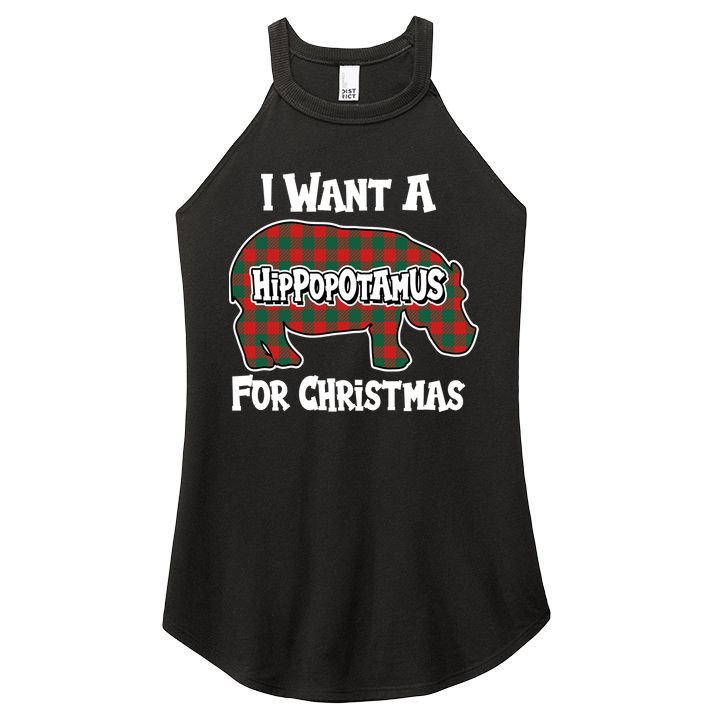 I Want A Hippopotamus For Christmas Buffalo Plaid Hippo Women's Perfect Tri Rocker Tank