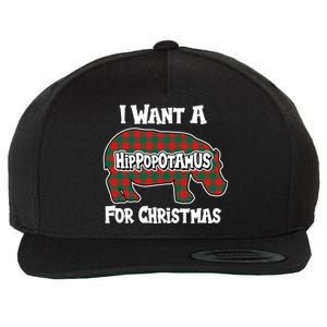 I Want A Hippopotamus For Christmas Buffalo Plaid Hippo Wool Snapback Cap