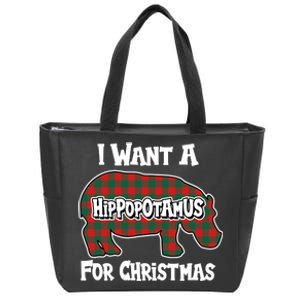 I Want A Hippopotamus For Christmas Buffalo Plaid Hippo Zip Tote Bag