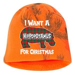 I Want A Hippopotamus For Christmas Buffalo Plaid Hippo Kati - Camo Knit Beanie