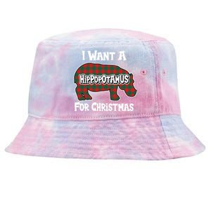 I Want A Hippopotamus For Christmas Buffalo Plaid Hippo Tie-Dyed Bucket Hat