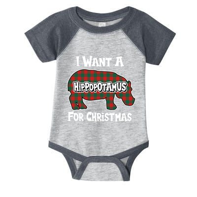 I Want A Hippopotamus For Christmas Buffalo Plaid Hippo Infant Baby Jersey Bodysuit