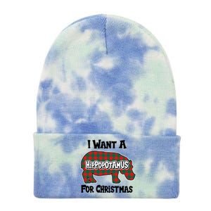 I Want A Hippopotamus For Christmas Buffalo Plaid Hippo Tie Dye 12in Knit Beanie