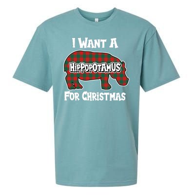 I Want A Hippopotamus For Christmas Buffalo Plaid Hippo Sueded Cloud Jersey T-Shirt