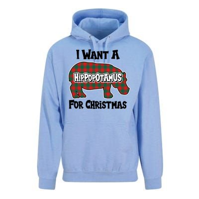 I Want A Hippopotamus For Christmas Buffalo Plaid Hippo Unisex Surf Hoodie