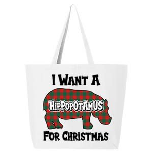 I Want A Hippopotamus For Christmas Buffalo Plaid Hippo 25L Jumbo Tote