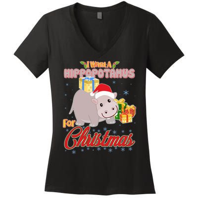 I Want A Hippopotamus for Christmas Classic Song Women's V-Neck T-Shirt